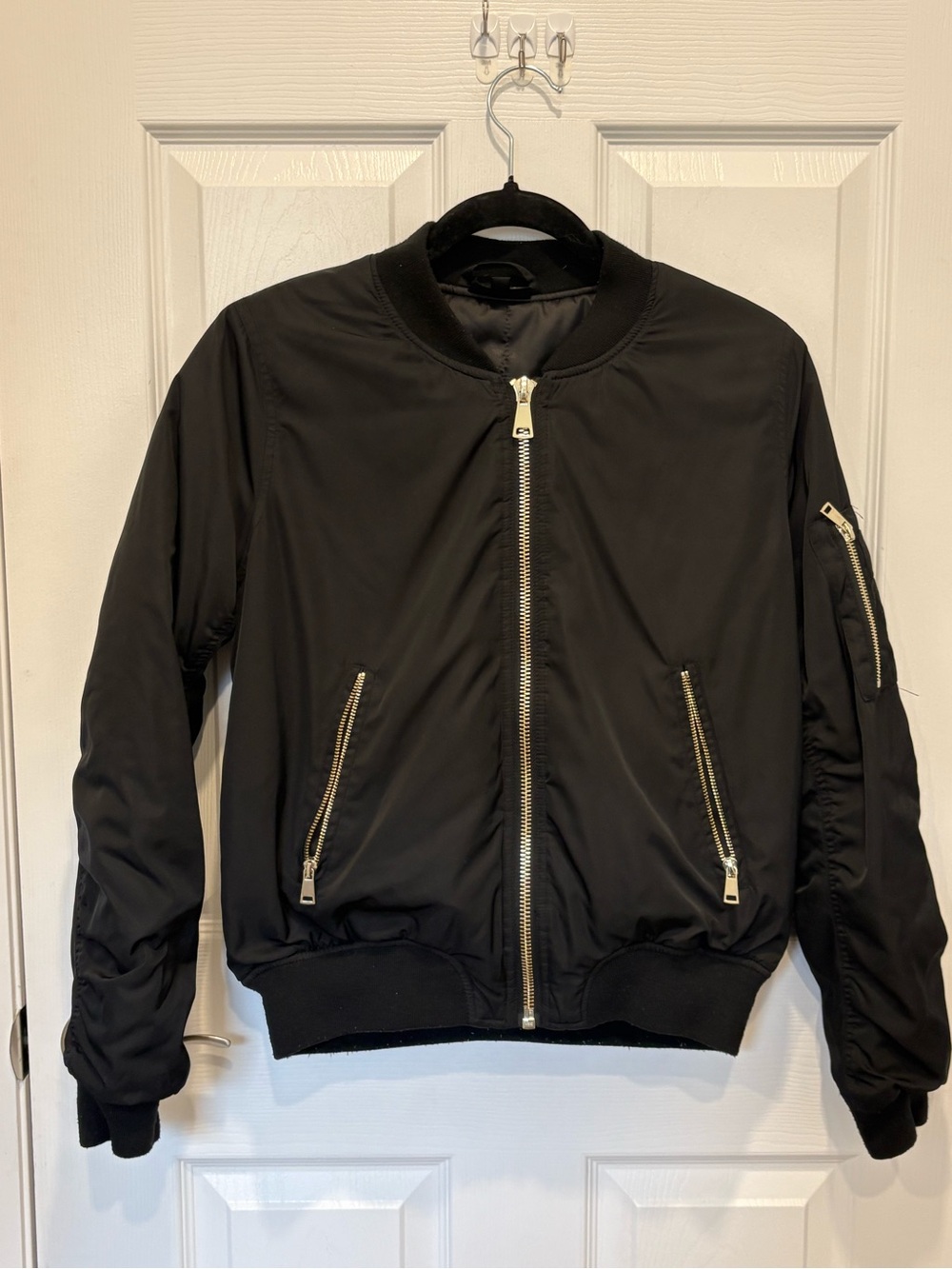 Topshop Black Bomber Jacket with Gold Hardware #1172